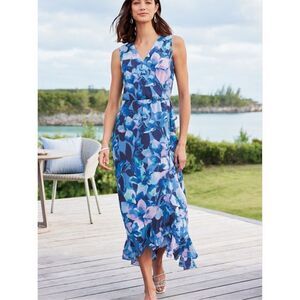 Soft surroundings Ashlyn maxi sleeveless dress M petite watercolors floral flowy